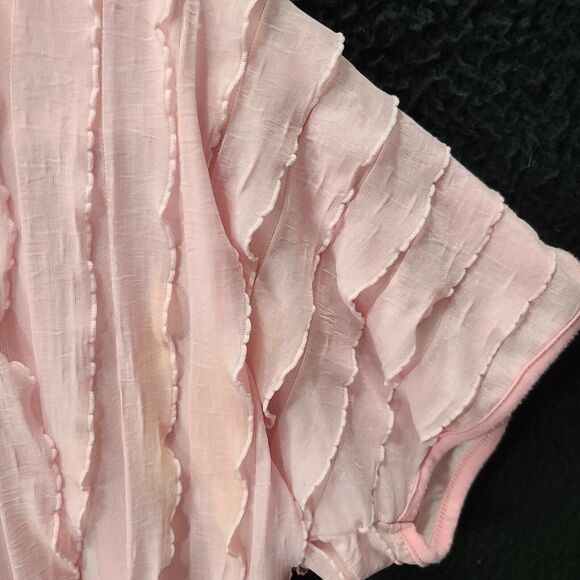 Andrea Missy Womens Ruffle Blouse Pink Size Medium Polyester Blend Short Sleeve - Picture 8 of 12